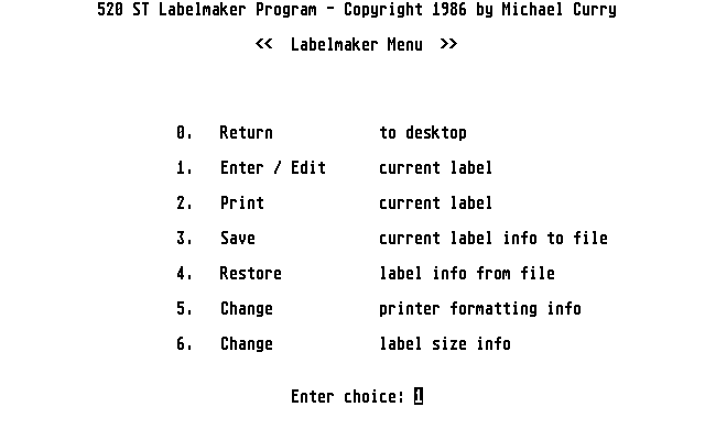 520ST Labelmaker Program atari screenshot
